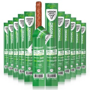 Mission Meats Beef Sticks – 100% Grass Fed & Pasture Raised, Sugar Free, Individually Wrapped Healthy Snacks, Whole 30 & Paleo, Original 1oz (12ct) - 1 of 4