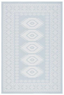 Aqua Blue Ivory Rectangular Synthetic Washable Rug