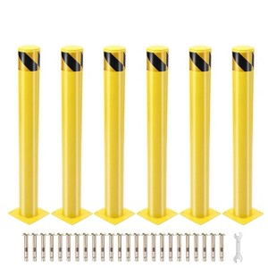 2/4/6-Pack Removable Steel Safety Bollards 36"x4", Yellow Powder-Coated Traffic & Parking Barrier Posts with Reflective Stripes - 1 of 4
