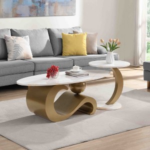 KWPZQEB Nesting Coffee Table Set of 2, Oval and Round Coffee Table Set, Industrial Table for Living Room - 1 of 4