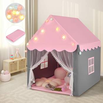 Costway Kids Playhouse Tent Large Castle Fairy Tent Gift w/Star Lights Mat Pink