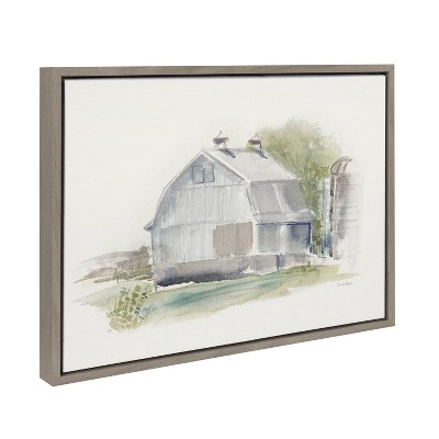 Sylvie Barn 1 Framed Canvas Print in Gray Linen