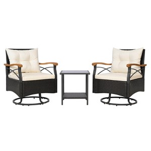 Costway 3 PCS Outdoor Swivel Chair Set with 2-Tier Tempered Glass Side Table Cushions Gray/White - 1 of 1