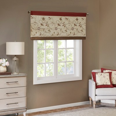 Red and Ivory Floral Embroidered Rod Pocket Valance