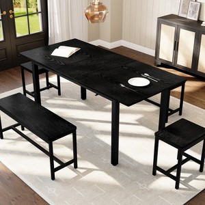 5-Piece Dining Table Set for 4-8 People, 63" Large Extendable Kitchen Table Set with 2 Benches and 2 Square Stools, Easy Assembly - 1 of 4