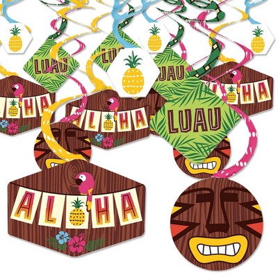 Big Dot of Happiness Tiki Luau - Tropical Hawaiian Summer Party Hanging Decor - Party Decoration Swirls - Set of 40