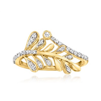 Ross-Simons 0.20 ct. t.w. Diamond Leaf Bypass Ring in 18kt Gold Over Sterling