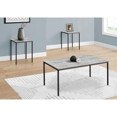 Monarch Specialties Table Set 3pcs Set Coffee End Black Metal Grey Laminate Contemporary Modern