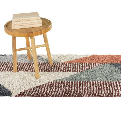 Navy and Multicolor Geometric Shag Runner Rug, 2'2" x 7', Synthetic