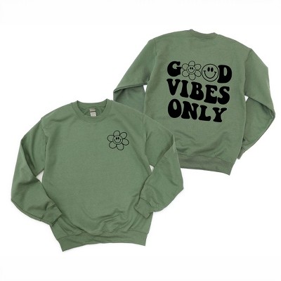 Simply Sage Market Women's Graphic Sweatshirt Good Vibes Only Smiley Face Front And Back