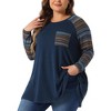 Agnes Orinda Women's Plus Size Long Sleeve Raglan Stripe Color Block Knit Blouses - 2 of 4