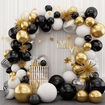 PartyWoo Balloons Black White Gold Metallic 18 12 10 5 Inch 140 pcs