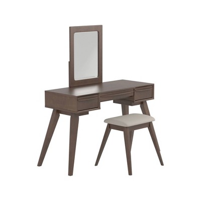 Mid-Century Vanity Set with Splayed Legs and 1 Stool Brown - Benzara