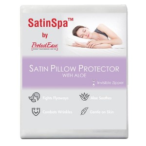 Standard Satin Pillow Protector with Aloe Vera - ProtectEase: Machine Washable, Zippered, Tear-Resistant, OEKO-TEX Certified - 1 of 4