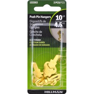Hillman AnchorWire Gilt Gold Push Pin Picture Hook 10 lb 3 pk (Case of 10) - 1 of 1