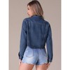 INSPIRE CHIC Women's Long Sleeve Button Down Turndown Collar Frayed Hem Trendy Cropped Washed Denim Jacket - 4 of 4
