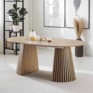Mshliw Extendable Wooden Oval Dining Table, Multi-Functional Space-Saving Table with Slatted Legs, Modern Farmhouse Tea or Office Table - 1 of 4