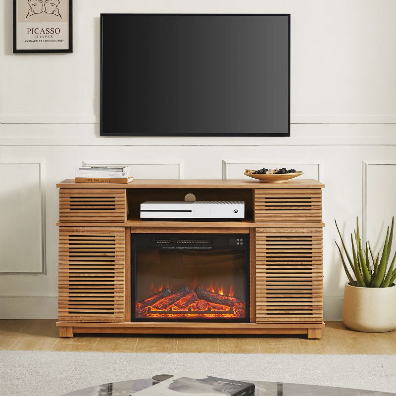 Althea Farmhouse 58" Media Console TV Stand for TVs Up to 55" With Electric Fireplace Included|Artful Living Design-NATURAL, 3 of 11