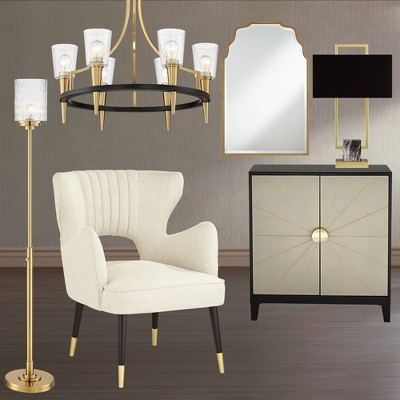 Elegant Waved Arch Gold & Wood Rectangular Wall Mirror 45"