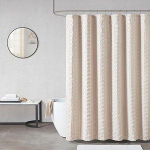 SEVOBAL Shower Curtain Woven Clipped Solid Geo Design Rich Texture Modern Bathroom Decor Easy Care Machine Washable, Sand, 72"*72"*0.13" - 1 of 4
