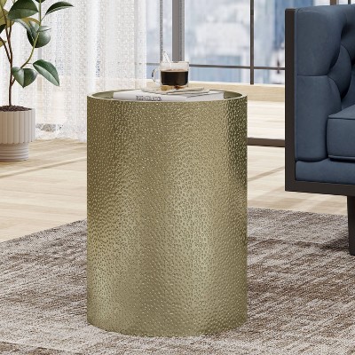 Gold Hammered Iron Round Accent Table