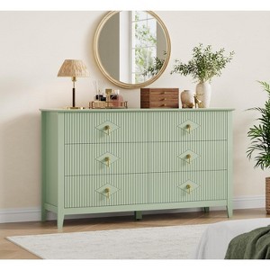 Bedroom Dressing Table with 6 Drawers, 54" Wide Modern Chest of Drawers with Metal Handles, Wooden Storage Cabinet for Bedroom, Living Room, Hallway - 1 of 4