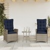 vidaXL 3 Piece Bistro Set with Reclining Chairs - Gray Poly Rattan, Navy Blue Cushions, Adjustable Backrest for Outdoor, Garden, Patio - 3 of 4