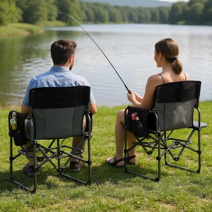 Nasitip Folding Camping Chairs (2-Pack) - Heavy Duty Director Chairs with Side Table, 330LB Capacity, Portable for Outdoor - 1 of 4