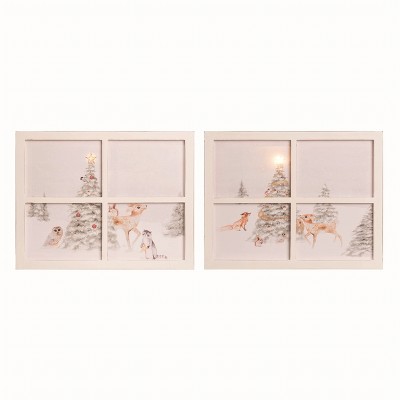 Transpac MDF L/U Winter Window Wall Art Set of 2 Christmas Home Decorations