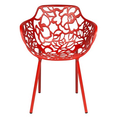 Modern Devon Red Aluminum Outdoor Dining Armchair, Set of 2