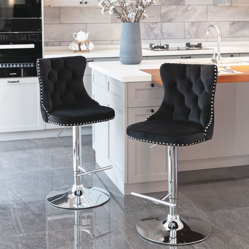 Set of 2 Modern Velvet Upholstered Tufted Swivel Barstools with Nailhead Trim and Adjustable Seat Height-ModernLuxe, 1 of 12