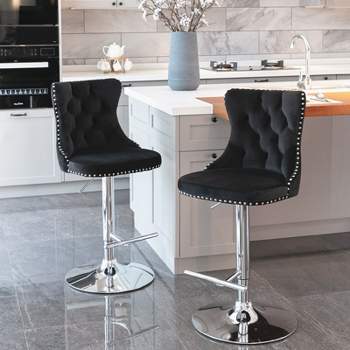 Set of 2 Modern Velvet Upholstered Tufted Swivel Barstools with Nailhead Trim and Adjustable Seat Height-ModernLuxe