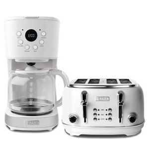 Haden Heritage 4 Slice Wide Slot Stainless Steel Toaster Bundled with 12 Cup Programmable Drip Coffee Maker Coffee Machine, Ivory & Chrome - 1 of 4