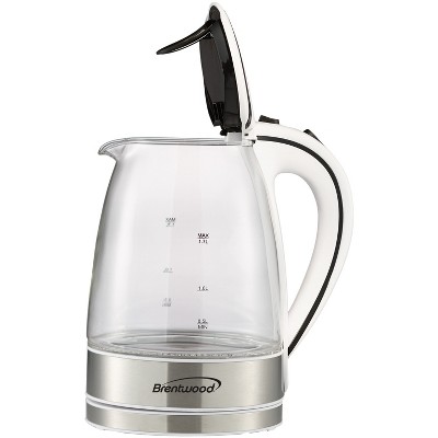 Brentwood 1.7L White Glass Electric Tea Kettle with LED Light