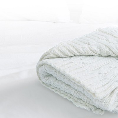 Ivory Cable Knit Acrylic Throw Blanket, 50" x 60"