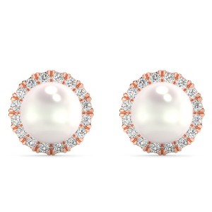 Pompeii3 6mm Pearl & Diamond Halo Studs Women's 14k Gold Earrings Lab Created - 1 of 2