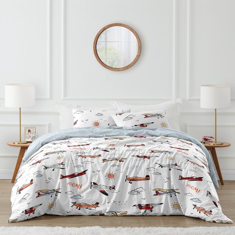 Sweet Jojo Designs Full/Queen Comforter Bedding Set Airplane Red Blue and White 3 pc