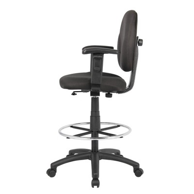 Black Ergonomic Fabric Drafting Stool with Adjustable Arms