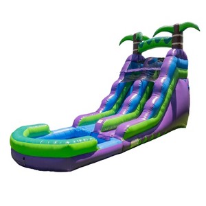 HeroKiddo Purple Tropical 16’ Water Slide with Attached Pool. - 1 of 4