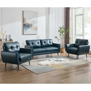 TYBOATLE 61" Faux Leather Loveseat Sofa, Mid-Century Modern Tufted Couch for Small Spaces, Comfy 2-Seater for Living Room, Bedroom, Office - 1 of 4