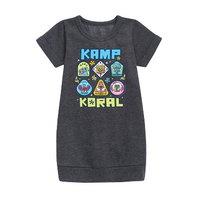 - SpongeBob SquarePants - Kamp Koral Kamp Koral Patches Graphic Short Sleeve Fleece Dress