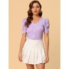 Allegra K Women's V-neck Puff Short Sleeve Glitter Blouse - 2 of 4