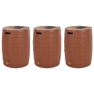 Good Ideas Rain Wizard 50 Gallon Plastic Outdoor Home Rain Barrel Water Storage Collector with Brass Spigot and Flat Back Design, Terra Cotta (3 Pack) - 1 of 4