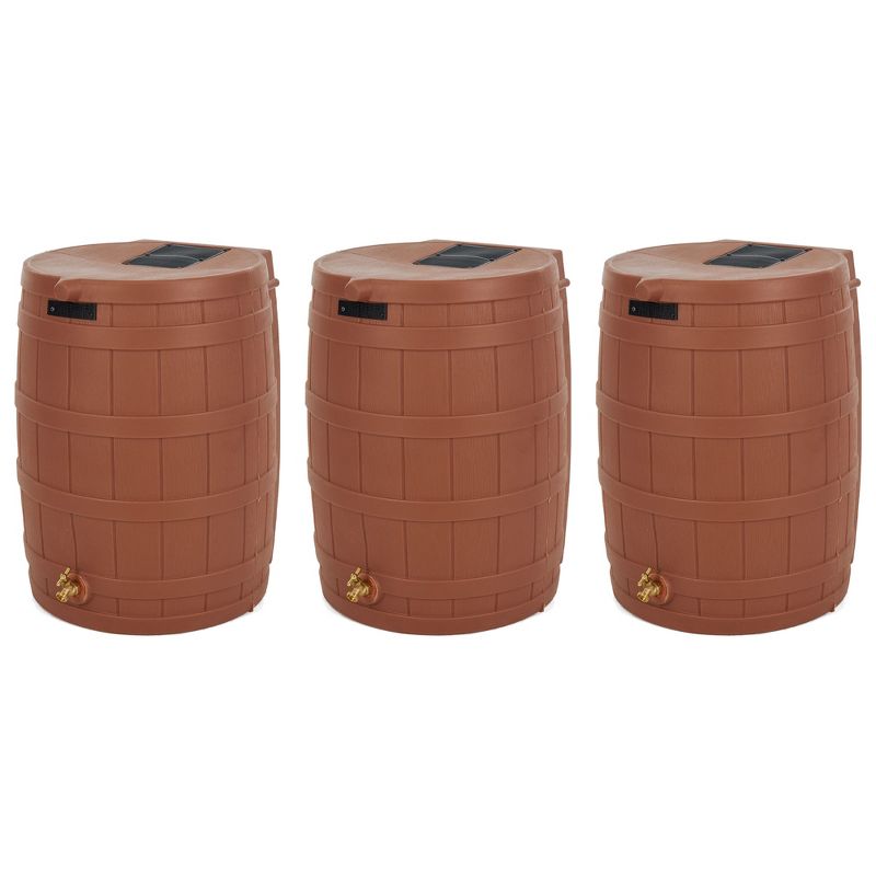 Good Ideas Rain Wizard 50 Gallon Plastic Outdoor Home Rain Barrel Water Storage Collector with Brass Spigot and Flat Back Design, Terra Cotta (3 Pack), 1 of 7