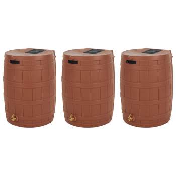 Good Ideas Rain Wizard 50 Gallon Plastic Outdoor Home Rain Barrel Water Storage Collector with Brass Spigot and Flat Back Design, Terra Cotta (3 Pack)