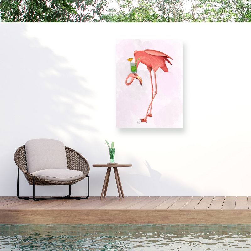 Fab Funky Pink Flamingo with Cocktail Outdoor Canvas Print 14x19