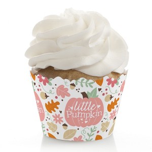 Big Dot of Happiness Girl Little Pumpkin - Fall Birthday Party or Baby Shower Decorations - Party Cupcake Wrappers - Set of 12 - 1 of 4