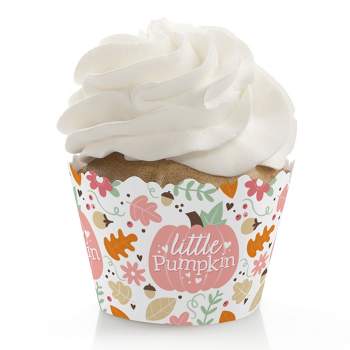 Big Dot of Happiness Girl Little Pumpkin - Fall Birthday Party or Baby Shower Decorations - Party Cupcake Wrappers - Set of 12