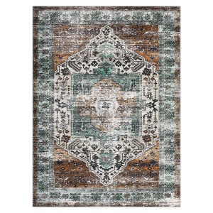 Washable Vintage Oriental Rug Non Slip Low Pile Rug Soft Throw Floor Cover Retro Medallion Foldable Indoor Carpet for Living Room Bedroom Nursery - 1 of 4
