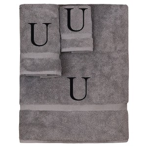 BC BARE COTTON Monogrammed Towel Set, Personalized Gift, Set of 3 - Gray - Black Block - 1 of 4